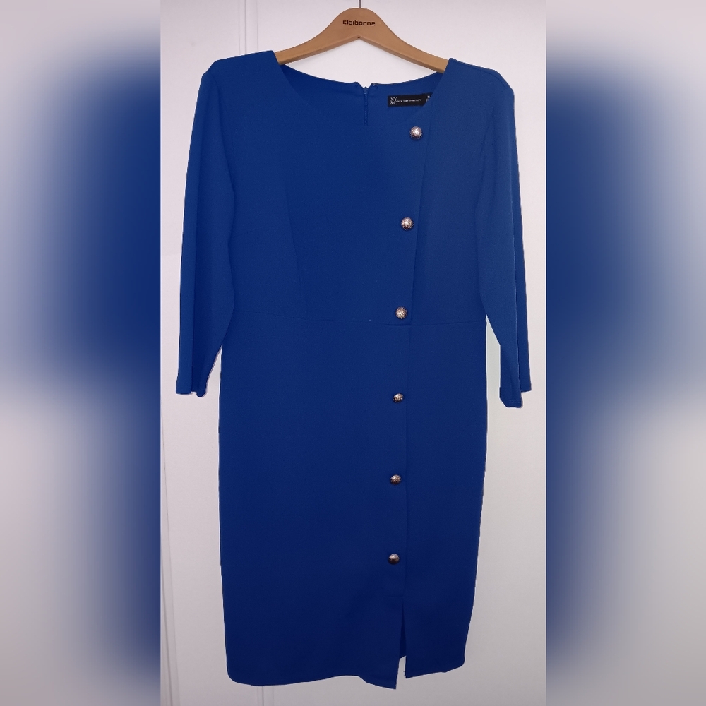 UNUSED New York & Company Blue Button Design Dress Size XL